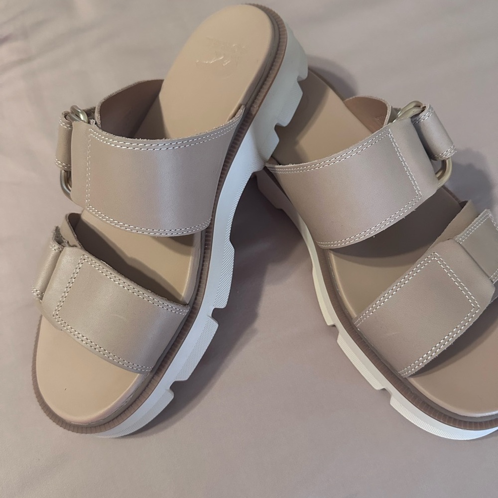 Sorel Neutral Beige Double-Strap Slide Sandals with Buckle